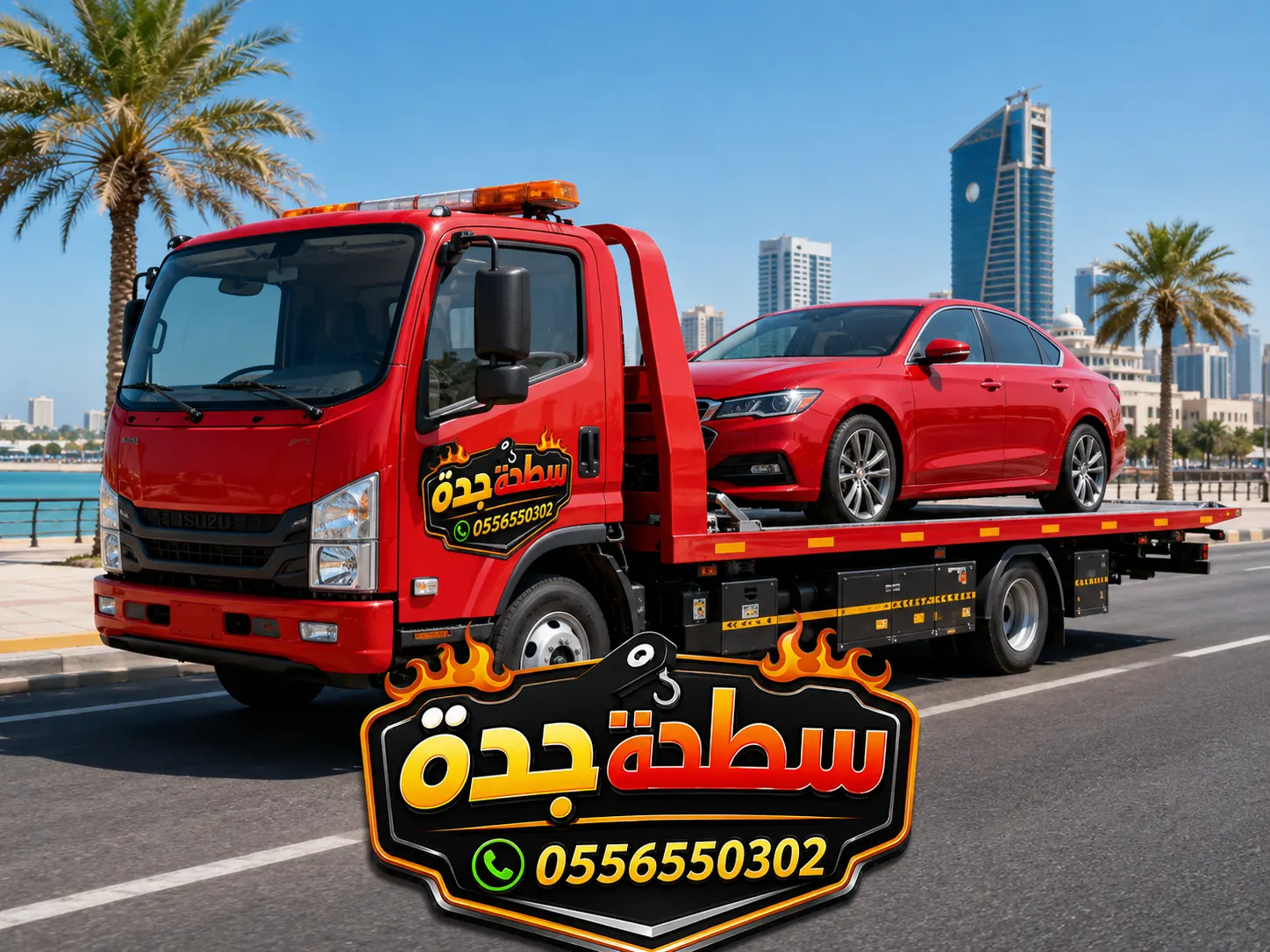 سطحة جدة حمراء لنقل السيارات داخل المدينة
